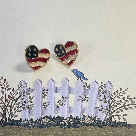 Jewelry - Vintage Heart-Shaped American Flag Earrings